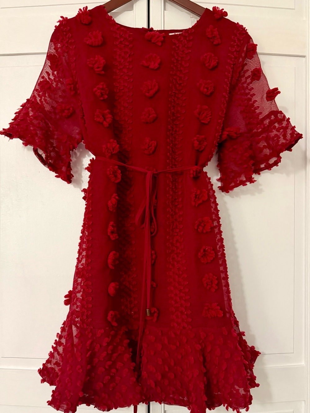 ENTRO Red Floral Appliqué Midi Dress